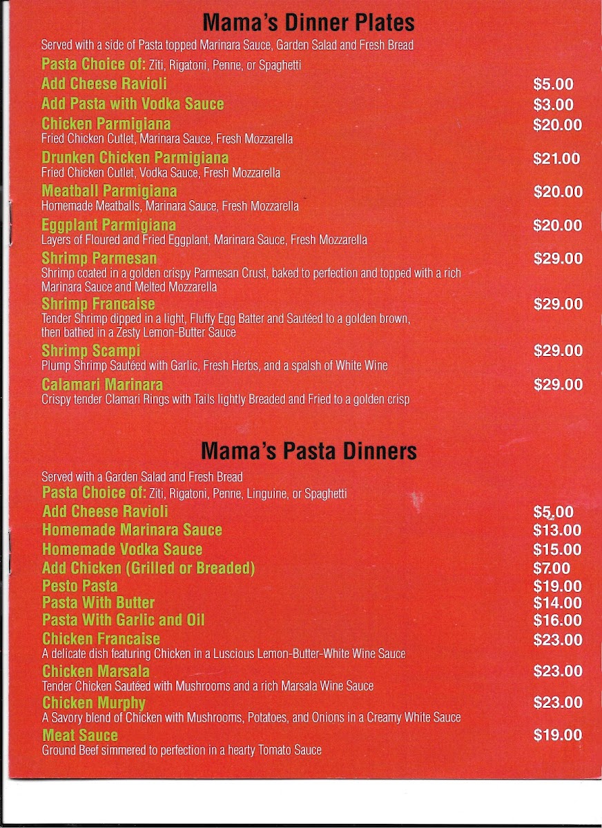 Mama's Pizzeria Roxbury Photo Menu 1