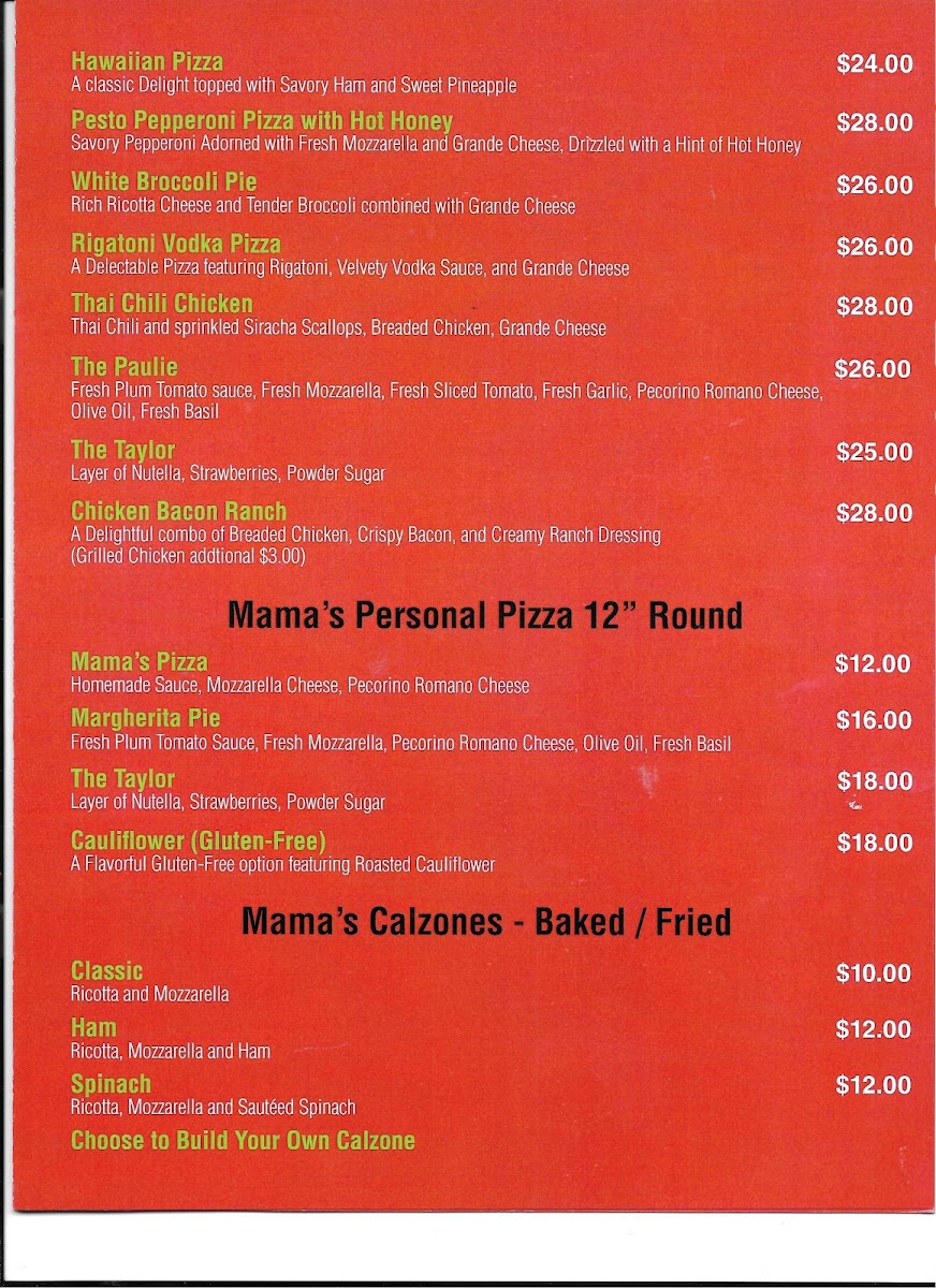 Mama's Pizzeria Roxbury Photo Menu 2
