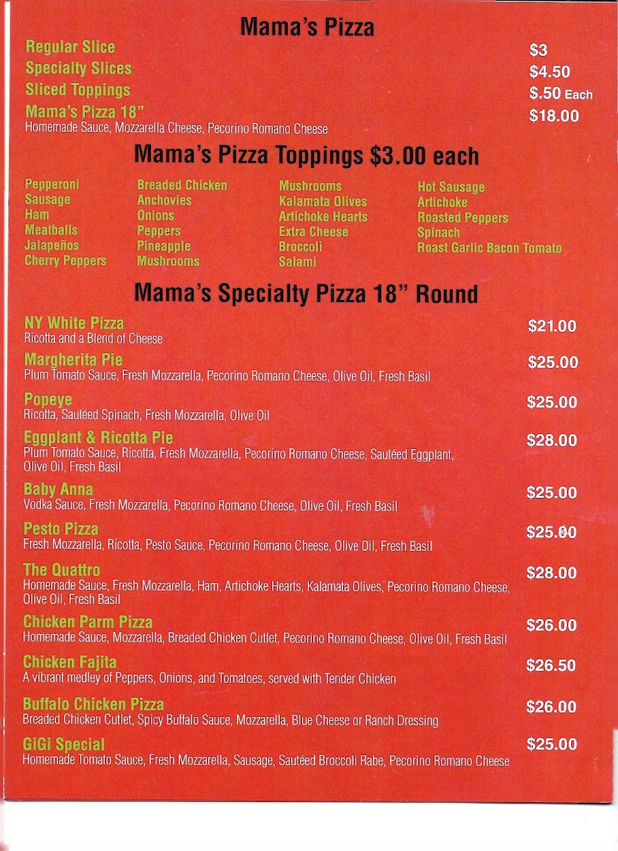Mama's Pizzeria Roxbury Photo Menu 3