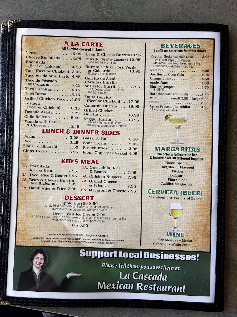 La Cascada Mexican Restaurant Photo Menu 1