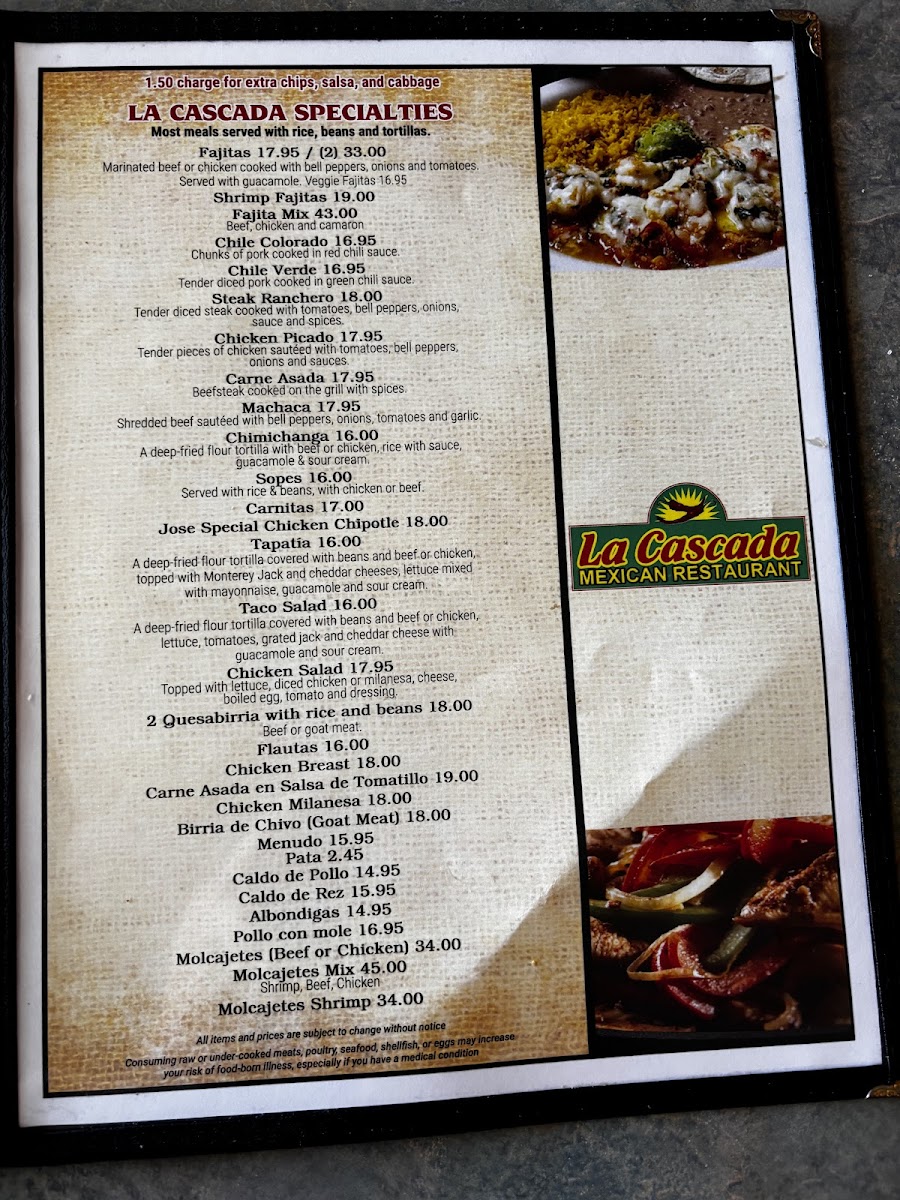 La Cascada Mexican Restaurant Photo Menu 4