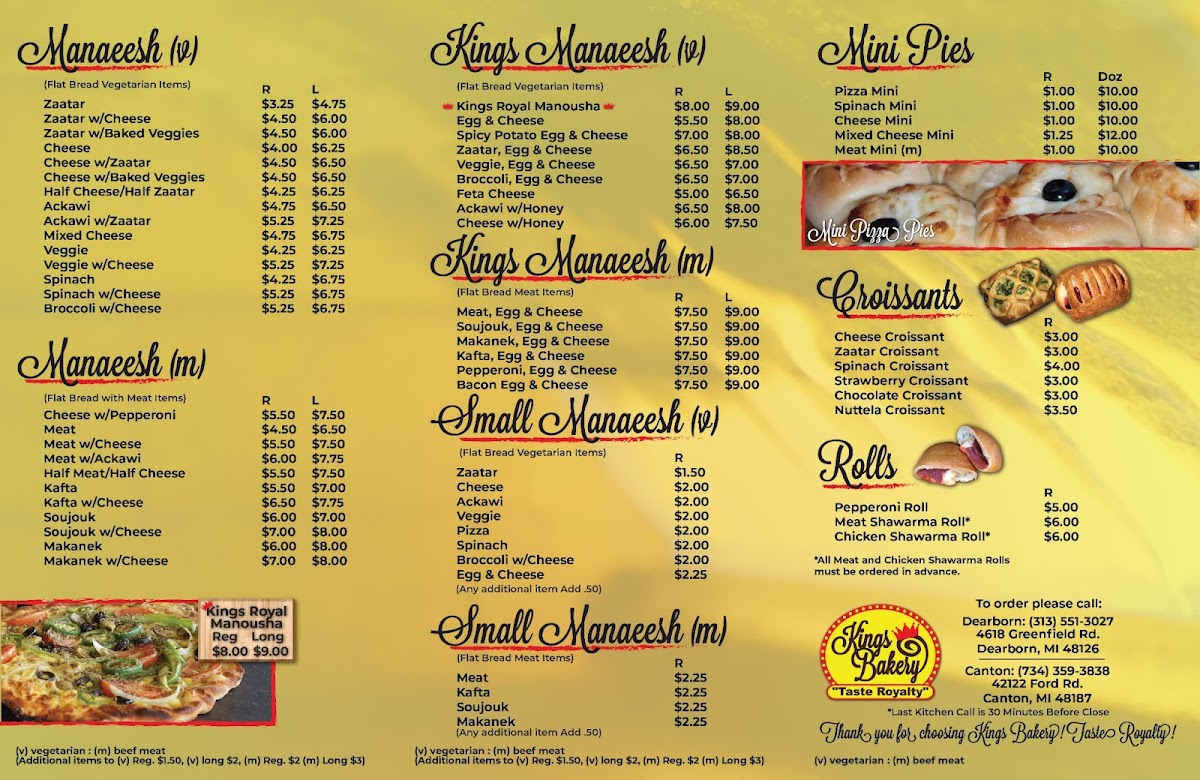 Kings Bakery Canton Photo Menu 1