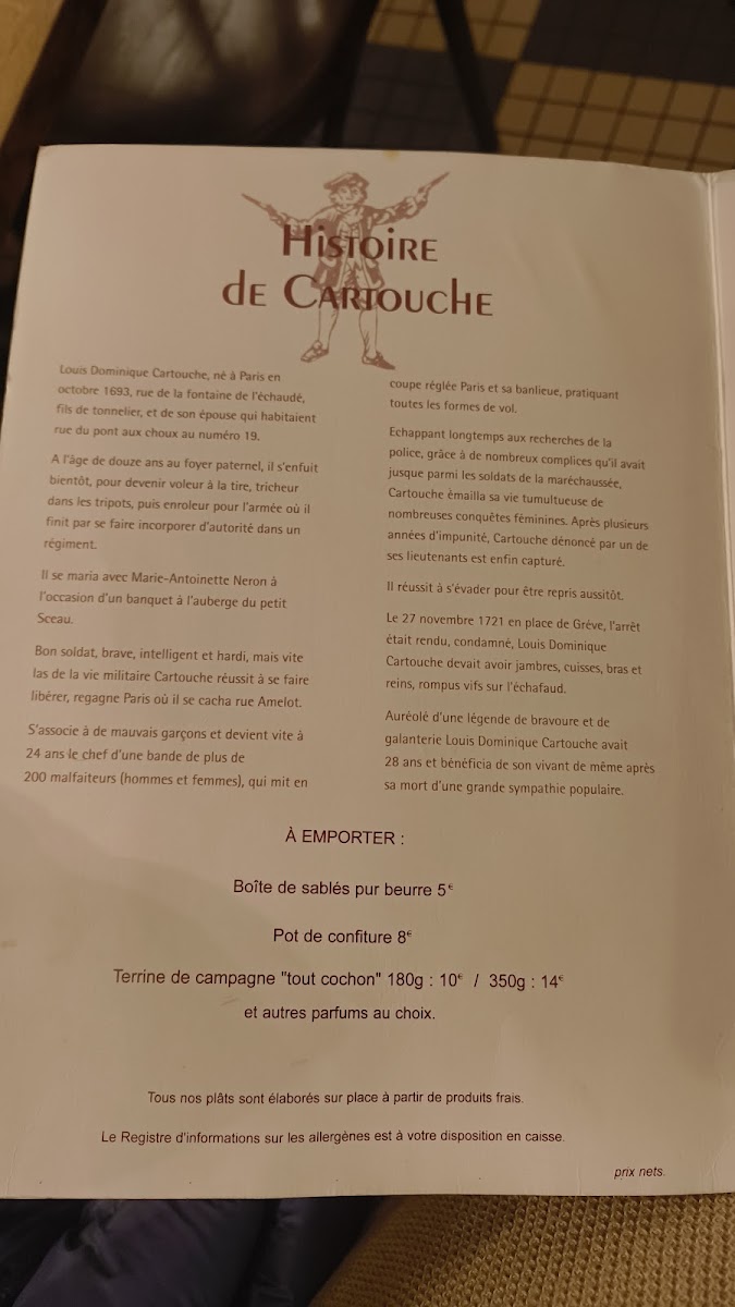 Le Repaire de Cartouche Photo Menu 7