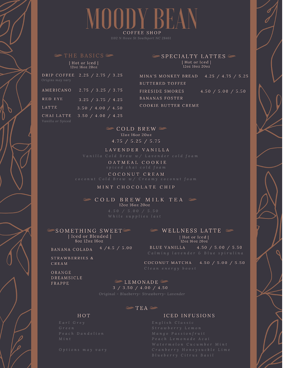 Moody Bean Photo Menu 1