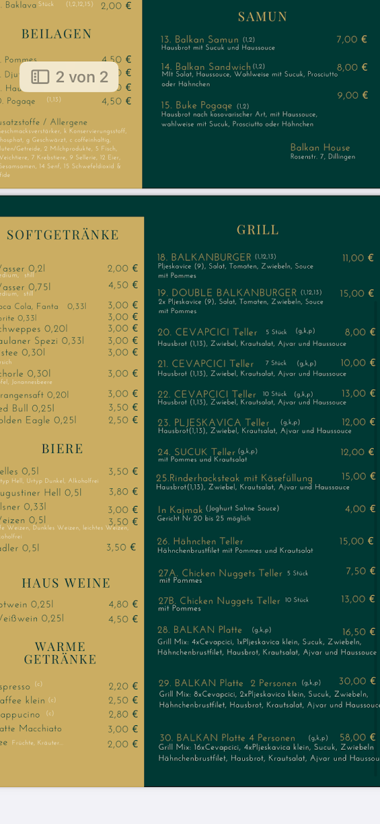 Balkan House Photo Menu 2