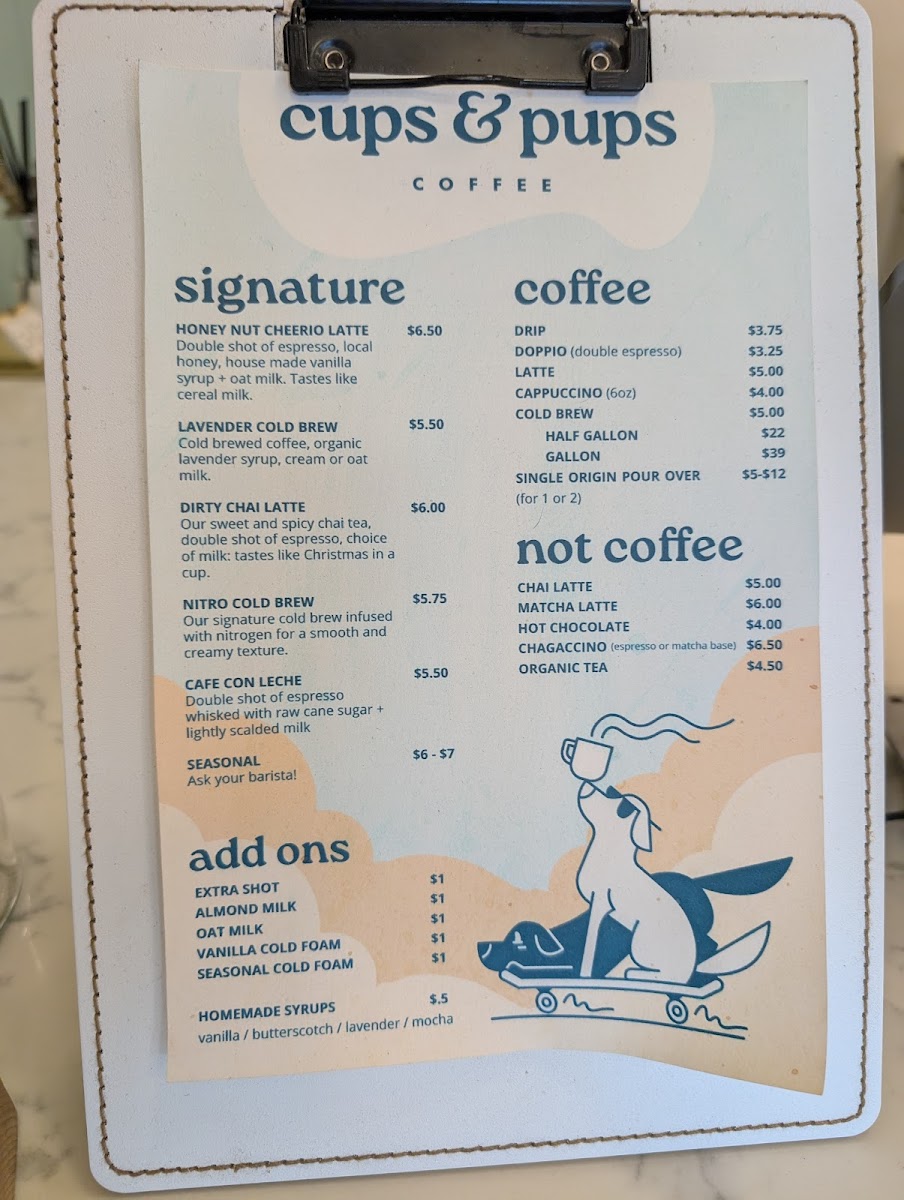Cups and Pups Coffee Photo Menu 1