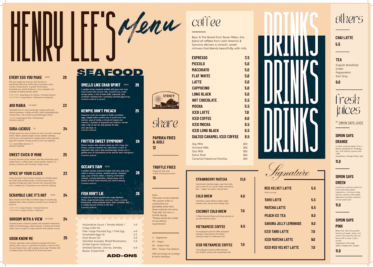 Henry Lee's Redfern Photo Menu 1