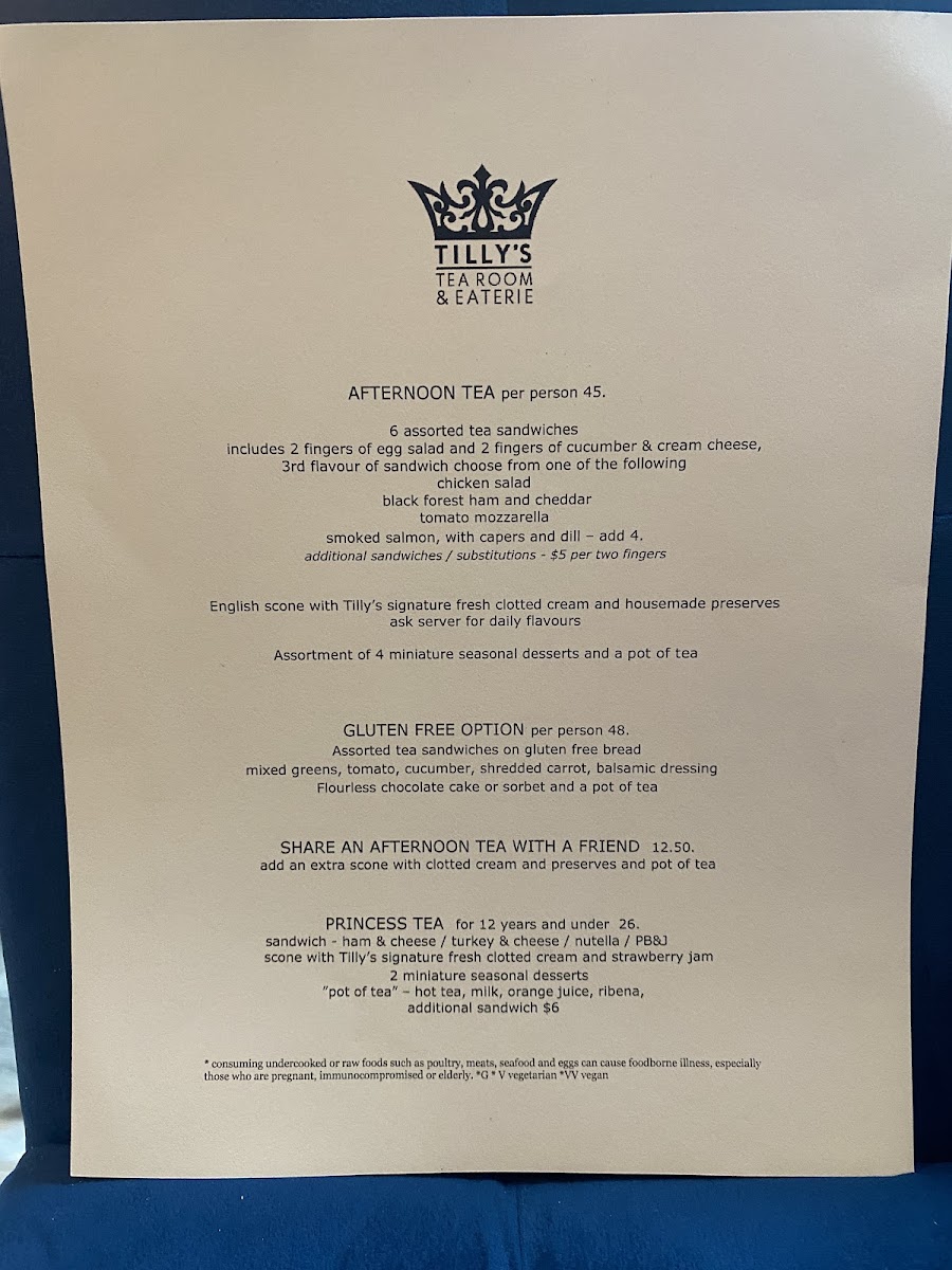 Tilly's Tea Room Photo Menu 1