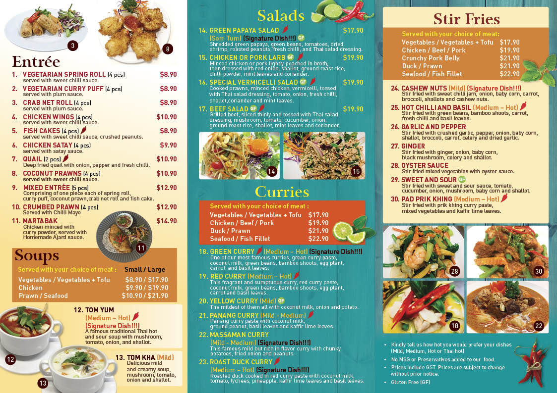 Arundel Thai restaurant (Parkwood) Photo Menu 1