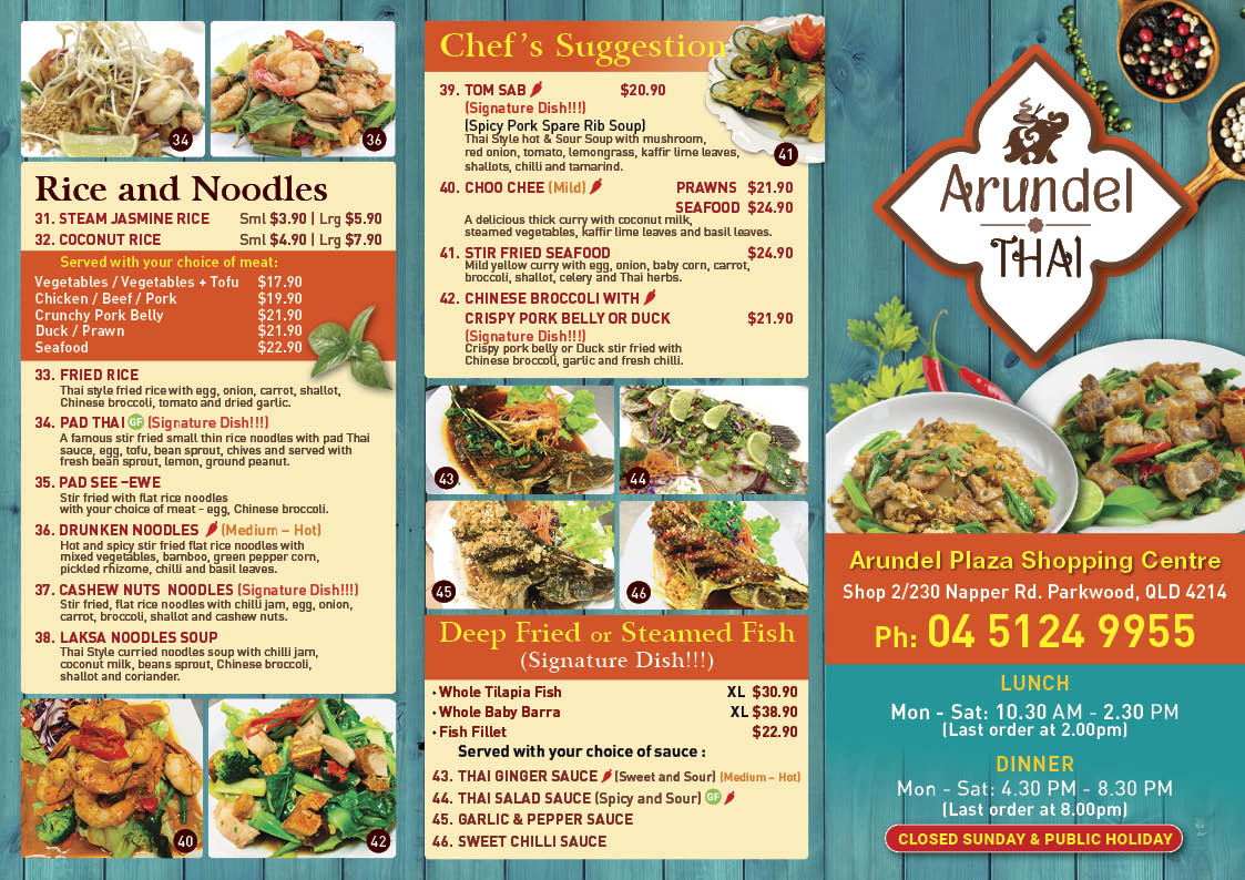 Arundel Thai restaurant (Parkwood) Photo Menu 3