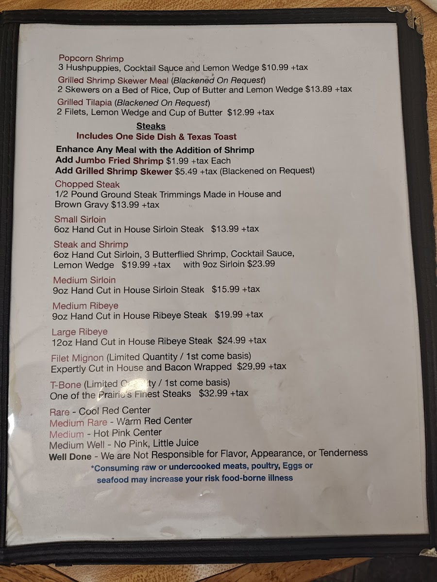 Red Prairie Steakhouse Photo Menu 1