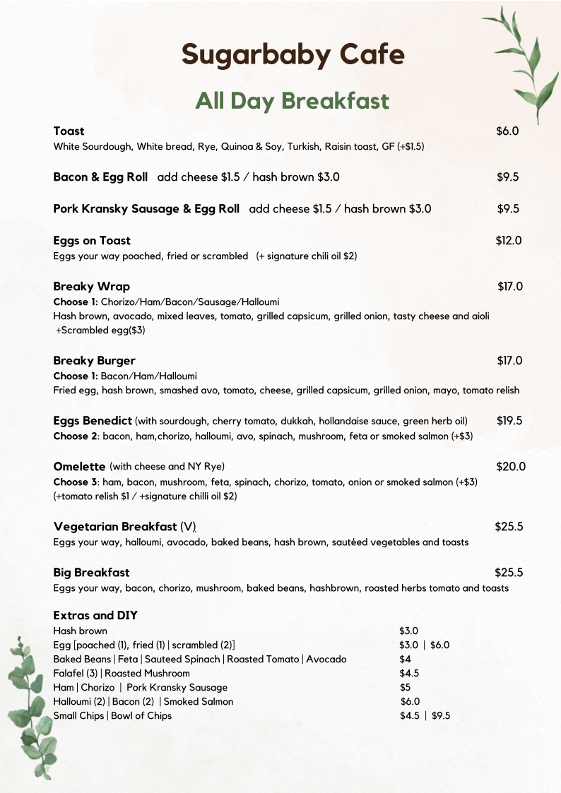 Sugarbaby Cafe Randwick Photo Menu 2
