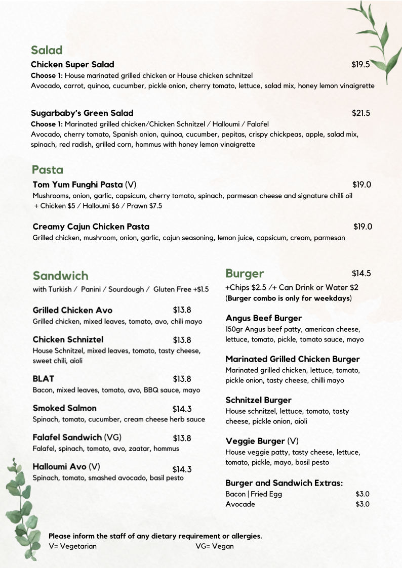 Sugarbaby Cafe Randwick Photo Menu 3