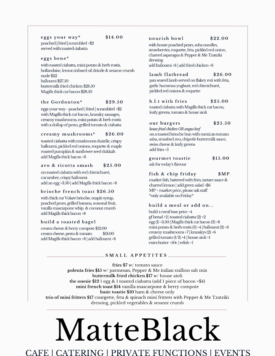 MatteBlack Cafe & Catering Co. Photo Menu 1