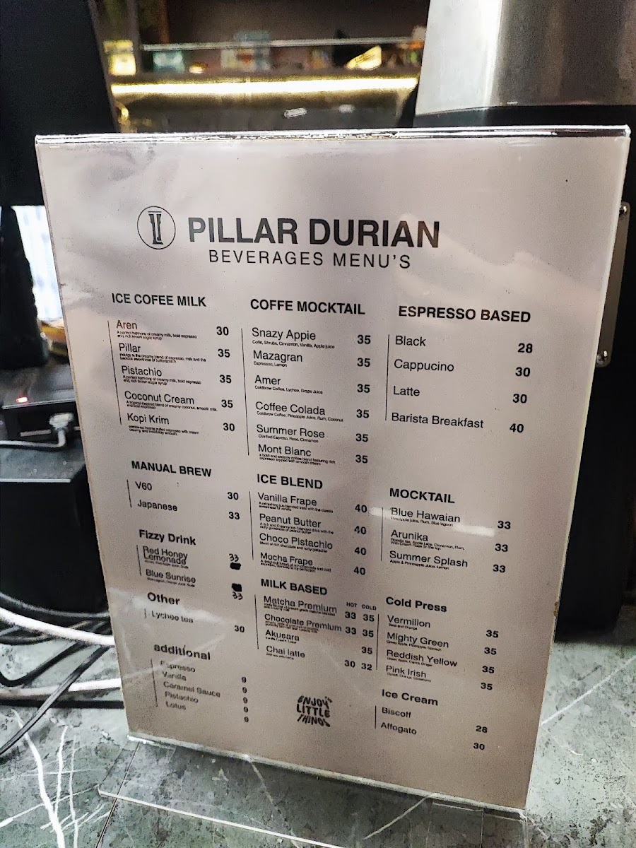 PILLAR COFFEE DURIAN Photo Menu 2