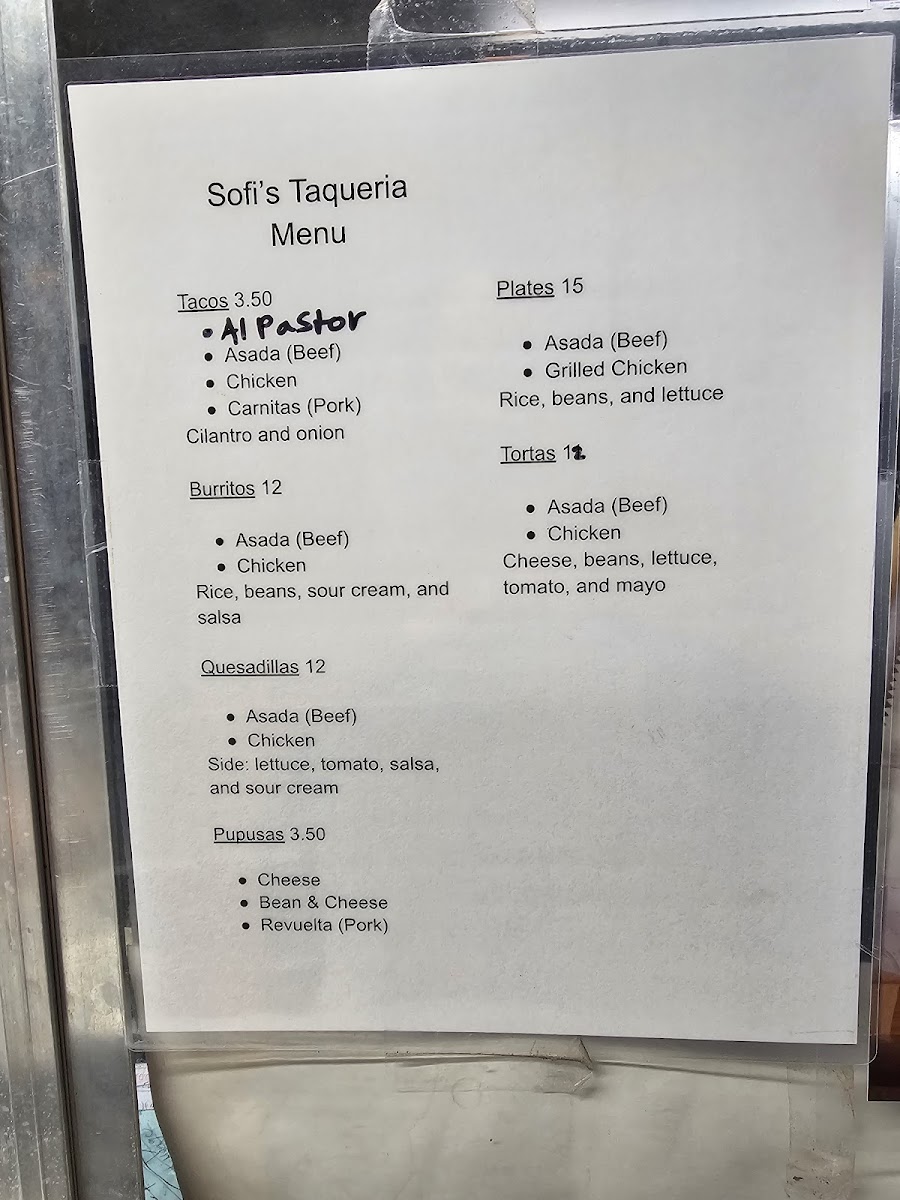 Sofi's Taqueria Photo Menu 1