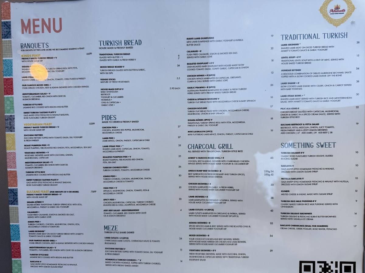 Ahmet's Turkish Restaurant Photo Menu 1