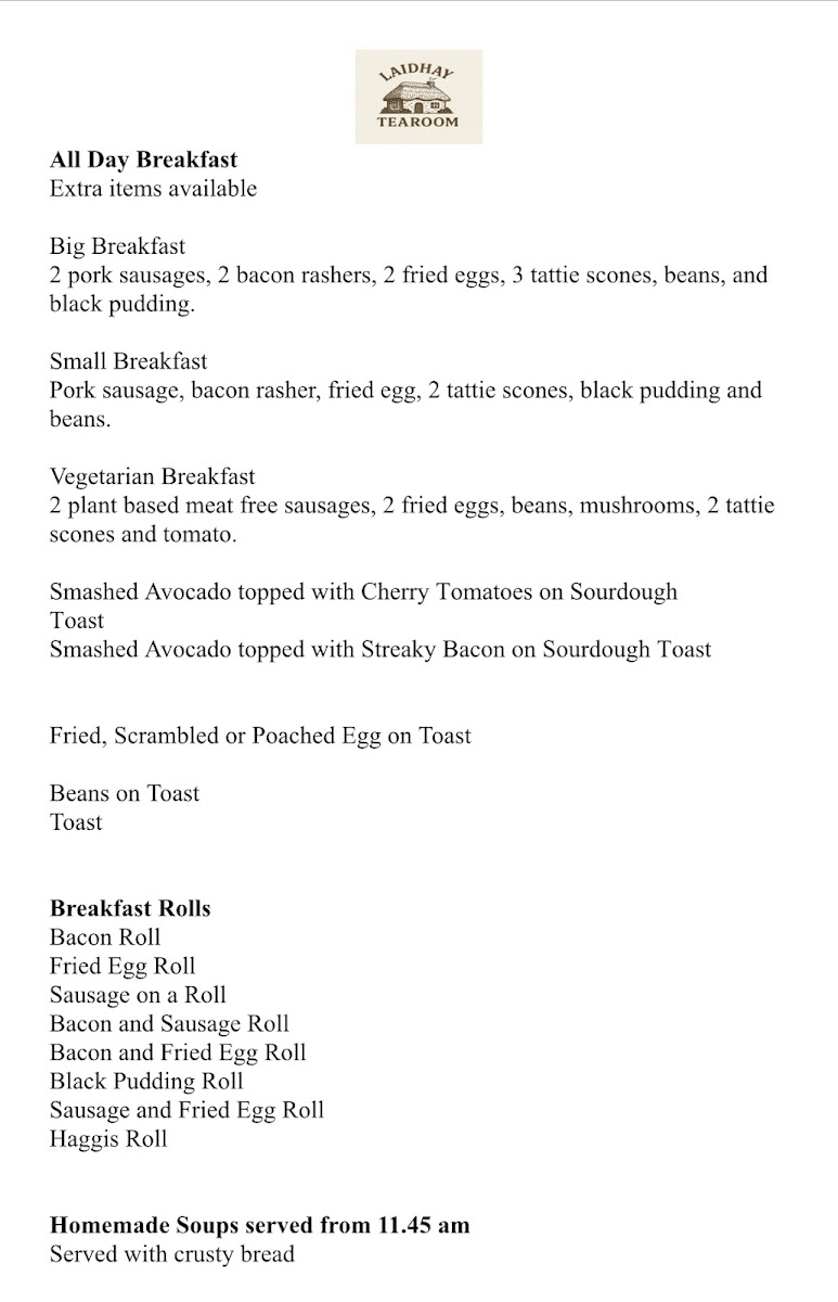 Laidhay Tea Rooms Photo Menu 2
