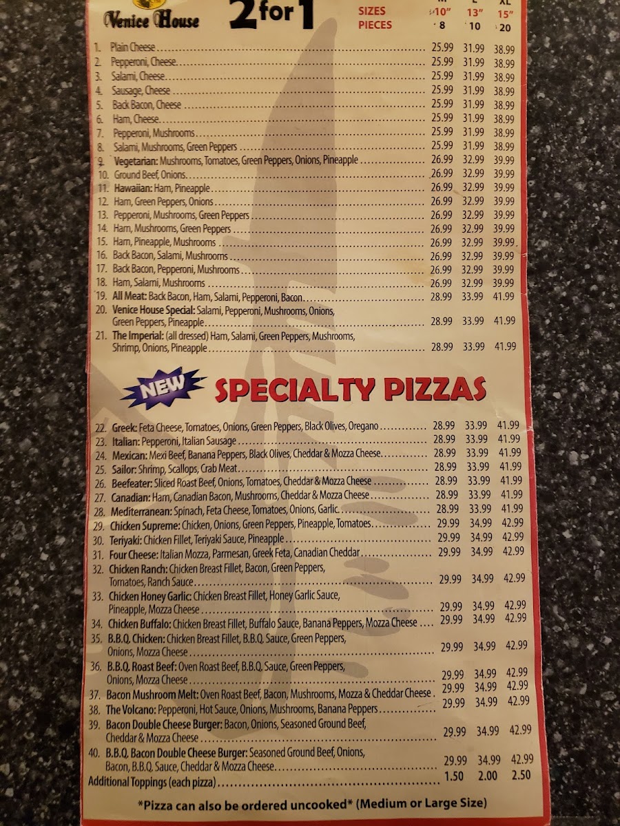 Venice House Pizza / Murphy's Pub Photo Menu 10