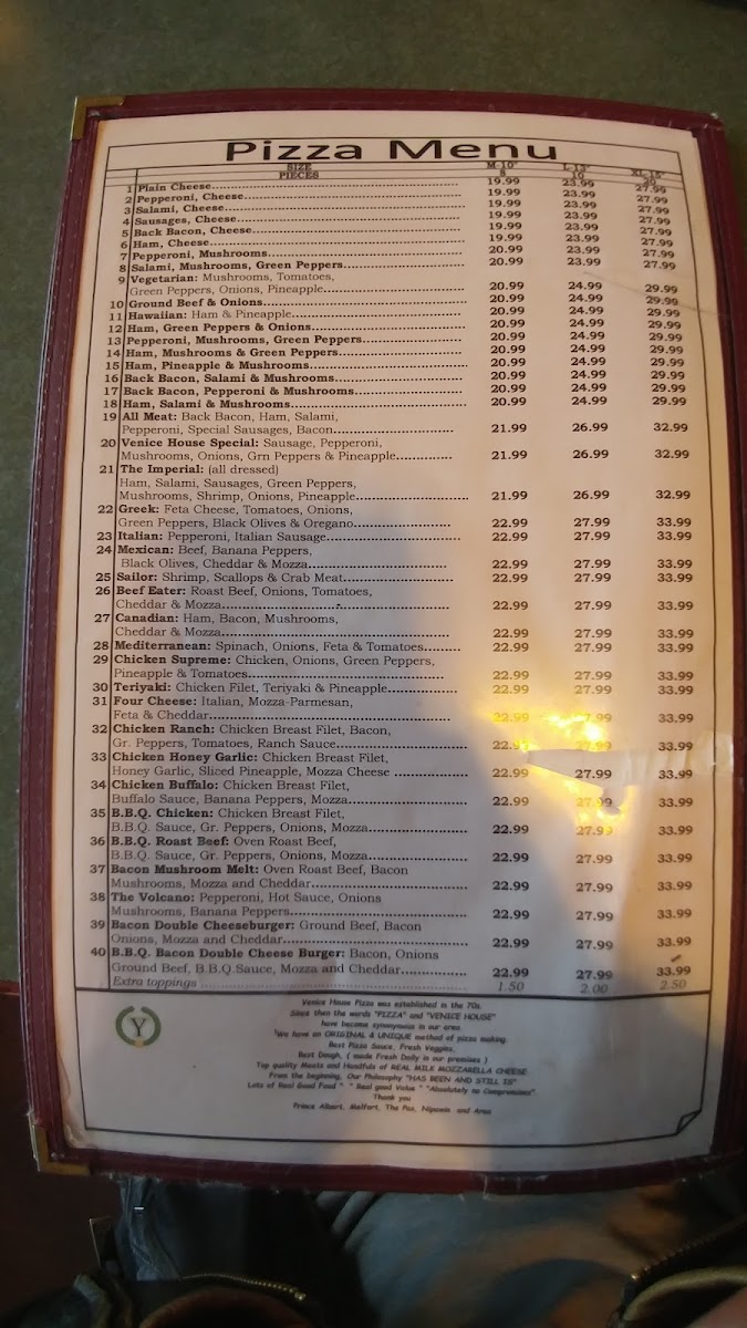 Venice House Pizza / Murphy's Pub Photo Menu 2