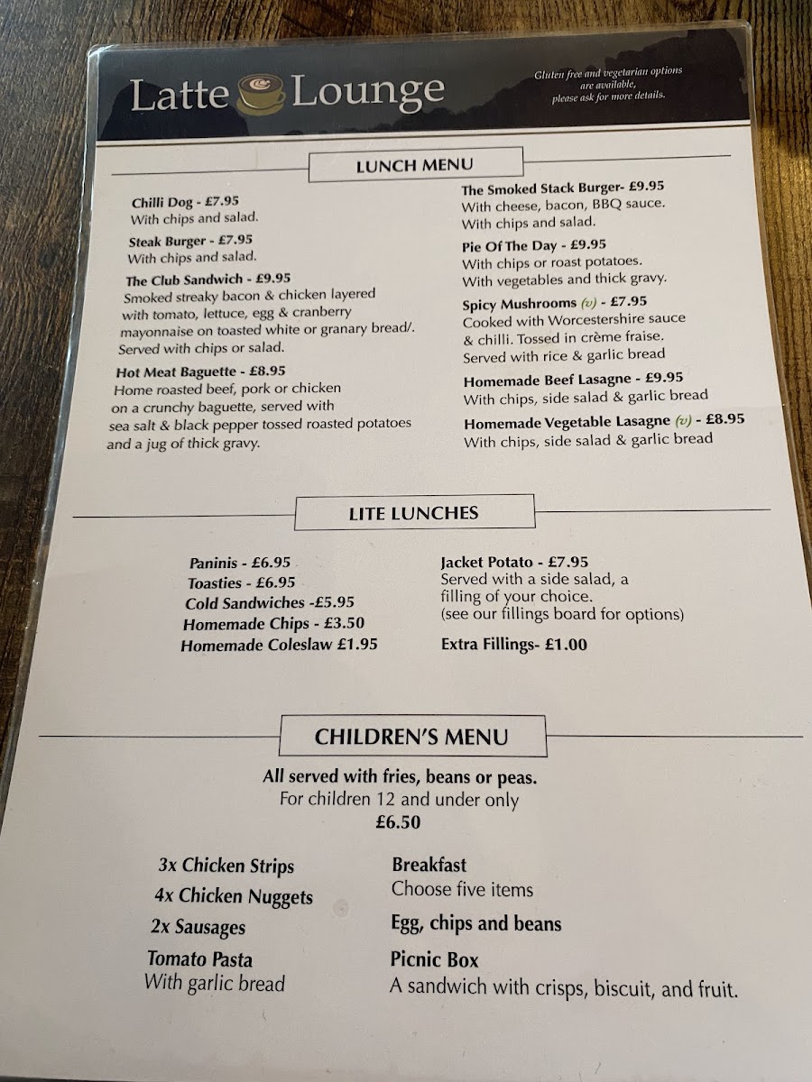 the Latte Lounge Bridlington Photo Menu 1