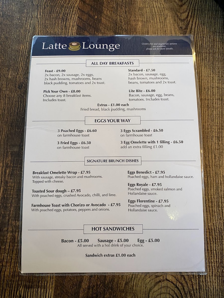 the Latte Lounge Bridlington Photo Menu 2