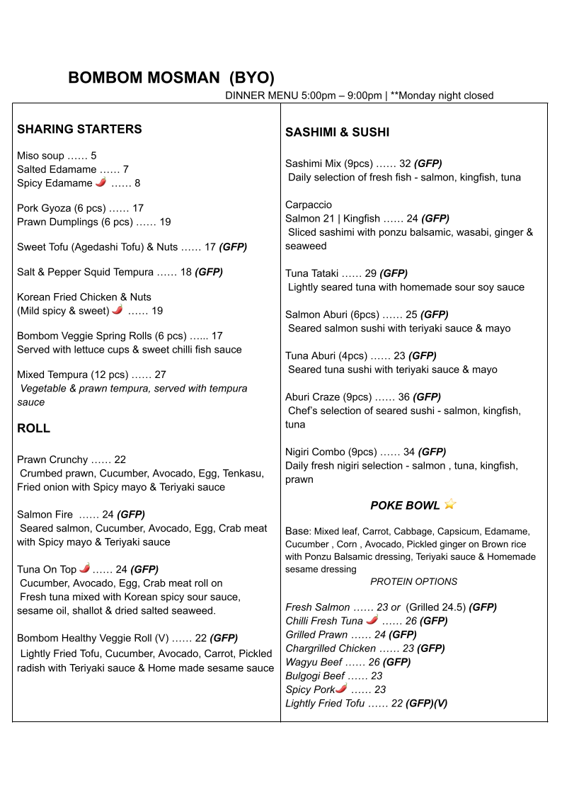 BOMBOM Fusion lunch dinner takeaway Photo Menu 2