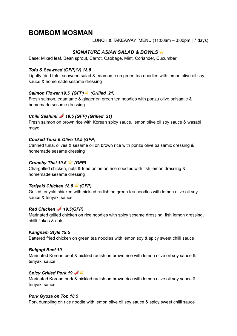 BOMBOM Fusion lunch dinner takeaway Photo Menu 3