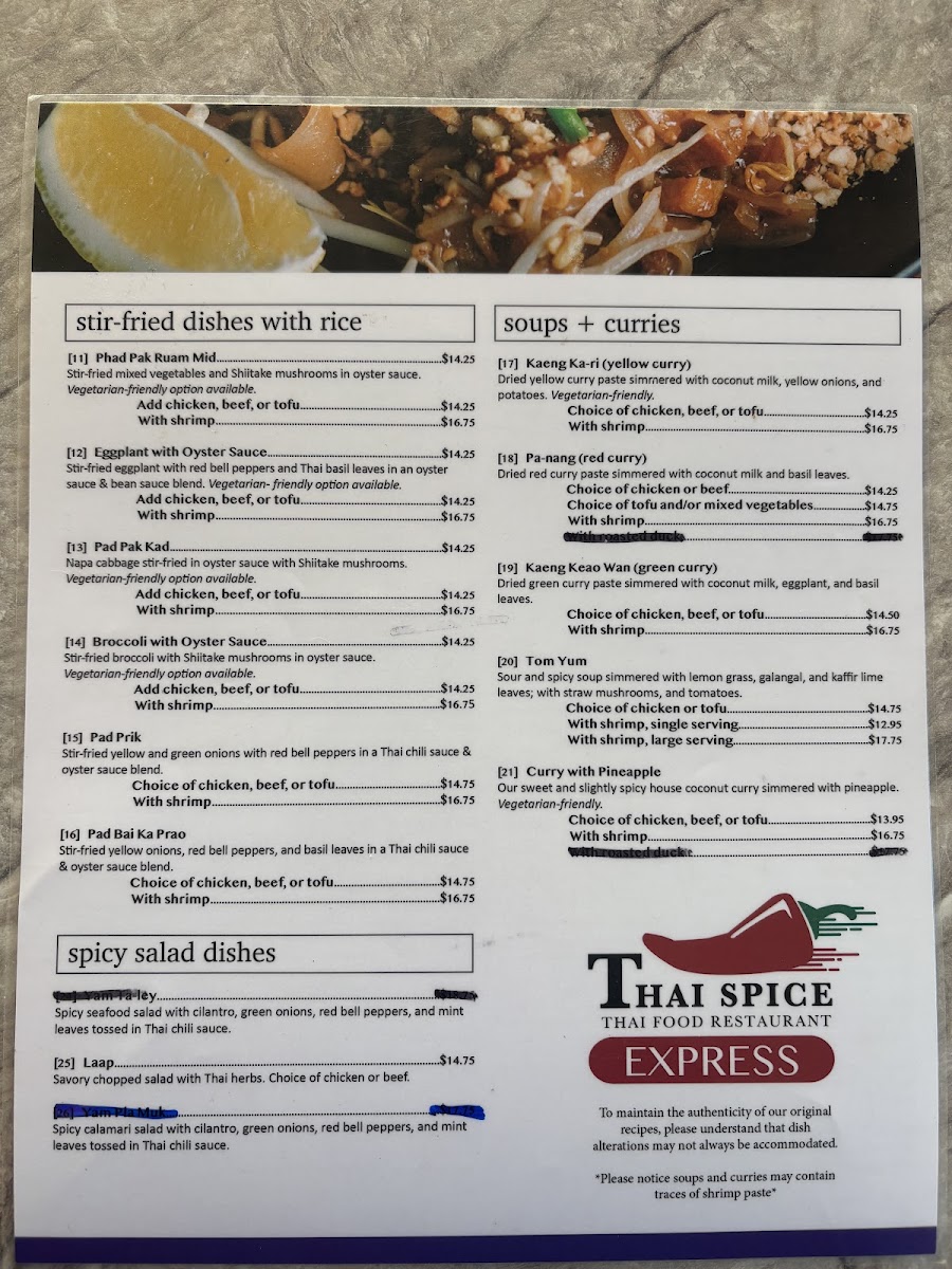 Thai Spice Express Photo Menu 1