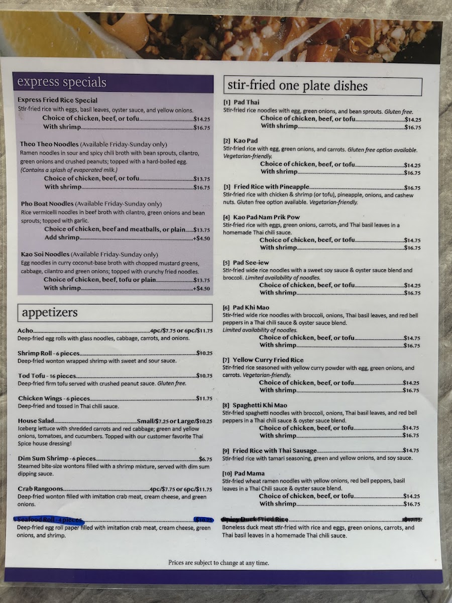 Thai Spice Express Photo Menu 2