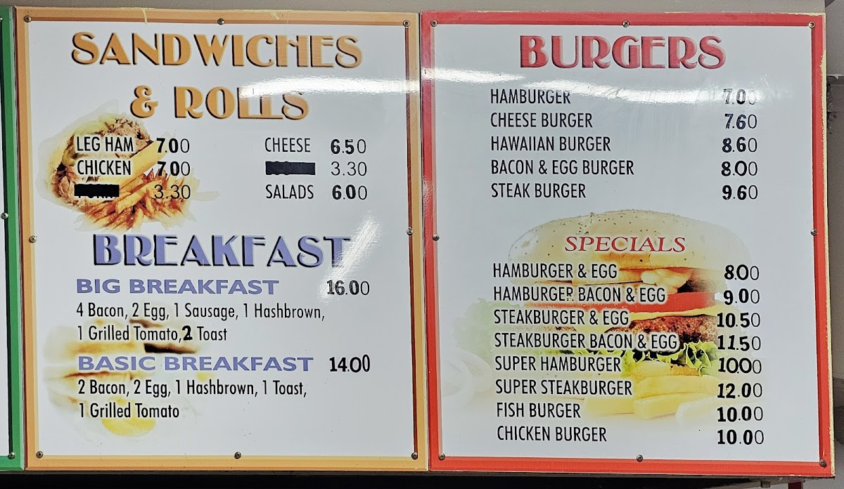David's Snack Bar Photo Menu 1