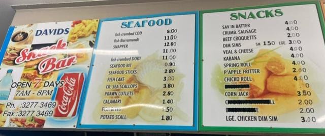 David's Snack Bar Photo Menu 7
