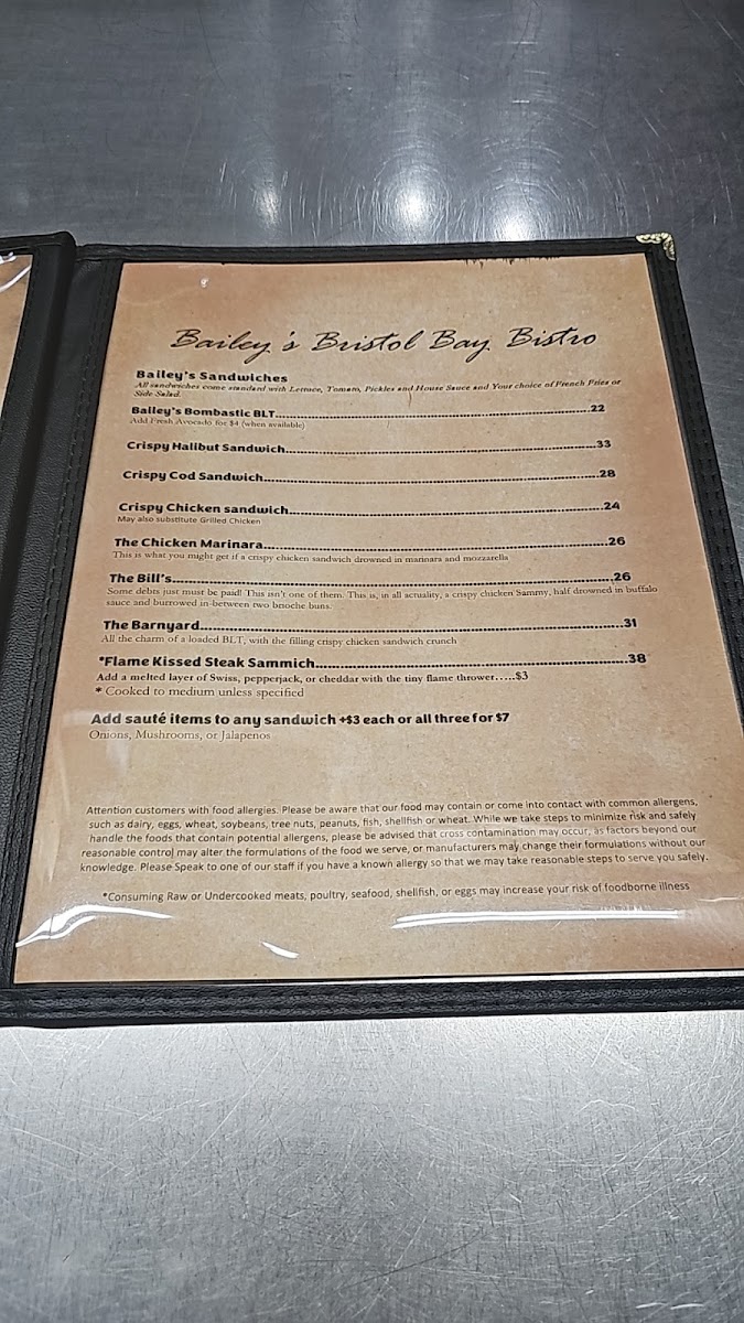 Bailey's of Bristol Bay Photo Menu 5