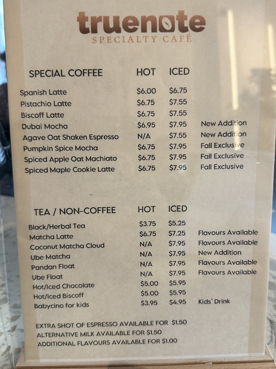 Truenote Specialty Cafe Photo Menu 2