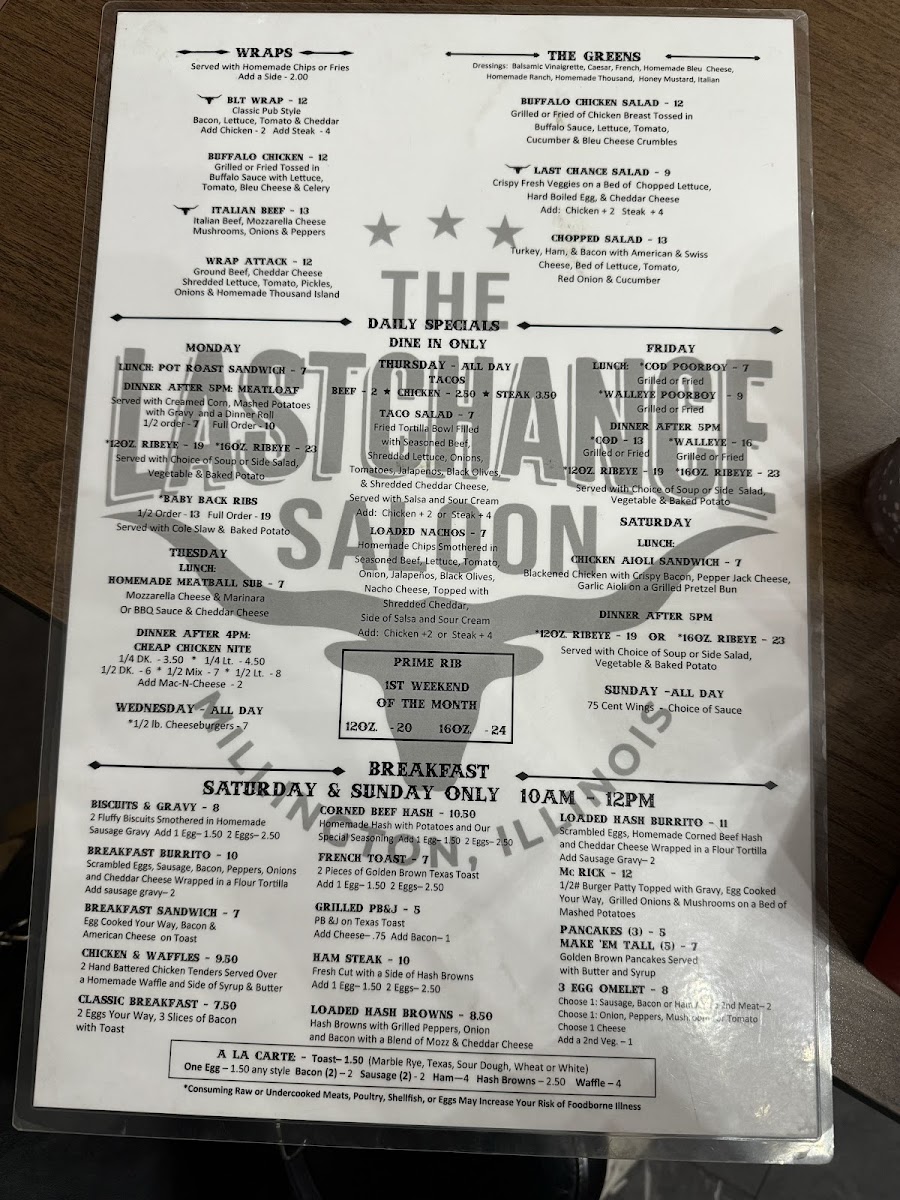 Last Chance Saloon Photo Menu 2