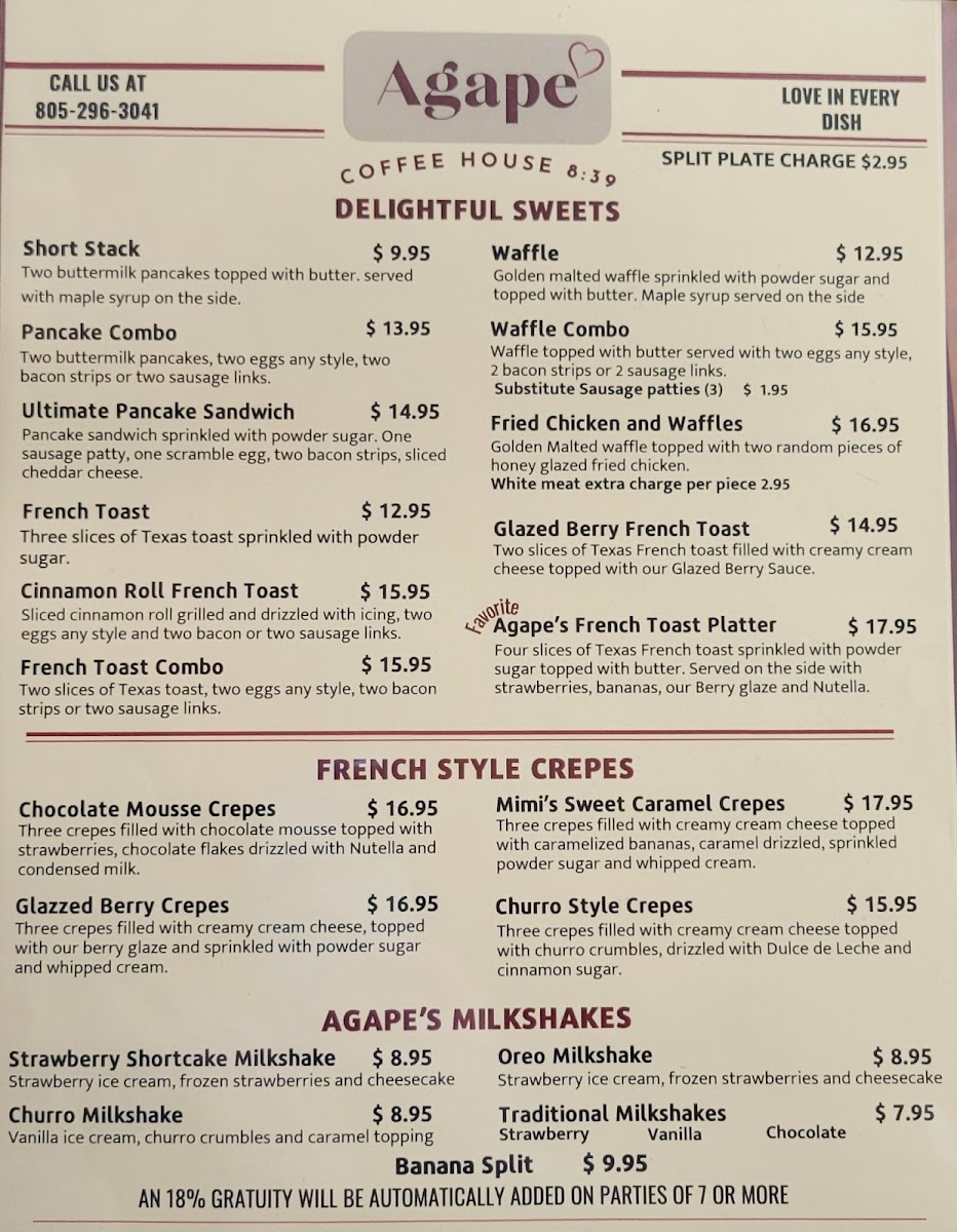 Agape Restaurant 8:39 Photo Menu 7
