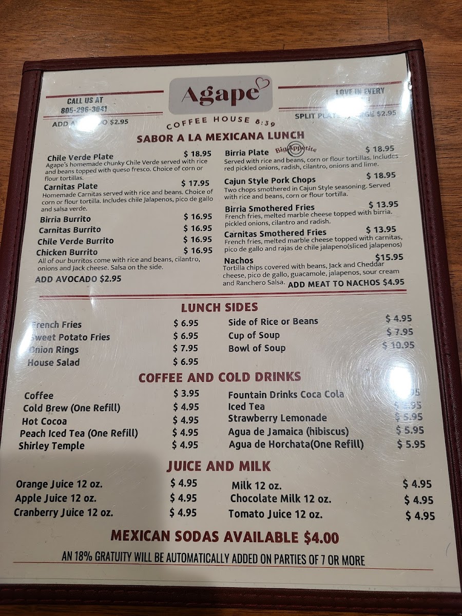 Agape Restaurant 8:39 Photo Menu 9