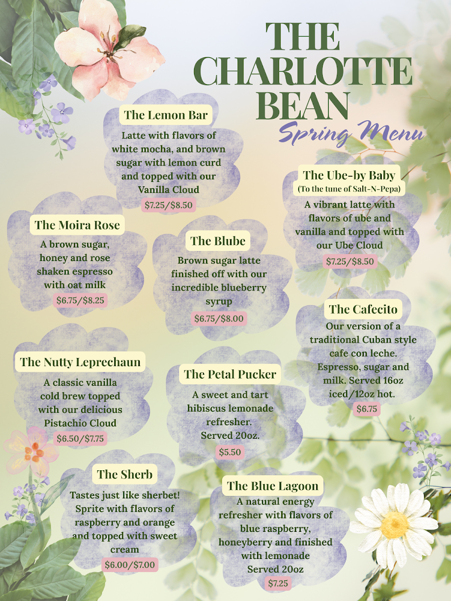 The Charlotte Bean Coffee Co. Photo Menu 1