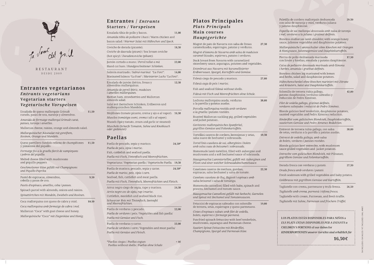 La Font del Gall - Restaurant Pollensa Photo Menu 1
