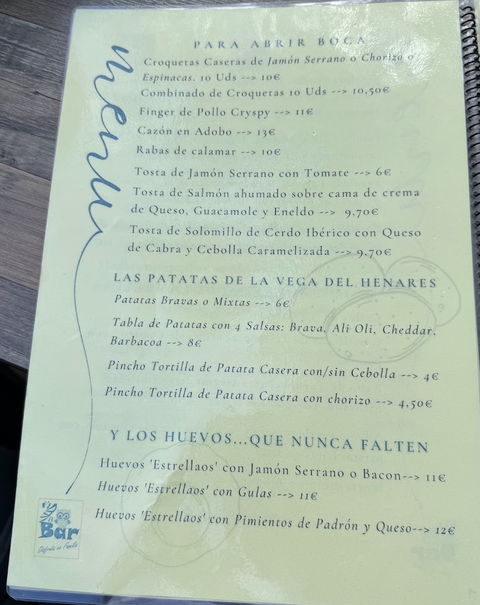 Zoo Bar Photo Menu 1