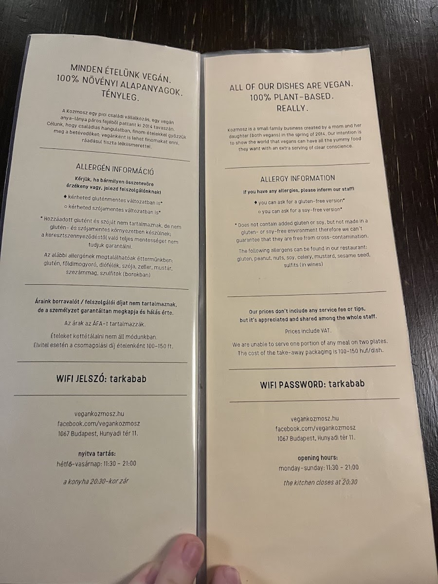Kozmosz Vegan Restaurant Photo Menu 3