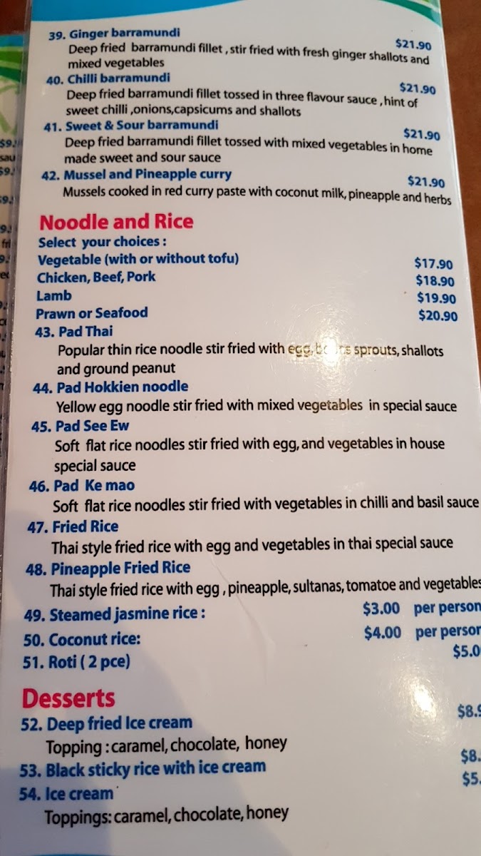 Thai Boat Restaurant Photo Menu 3