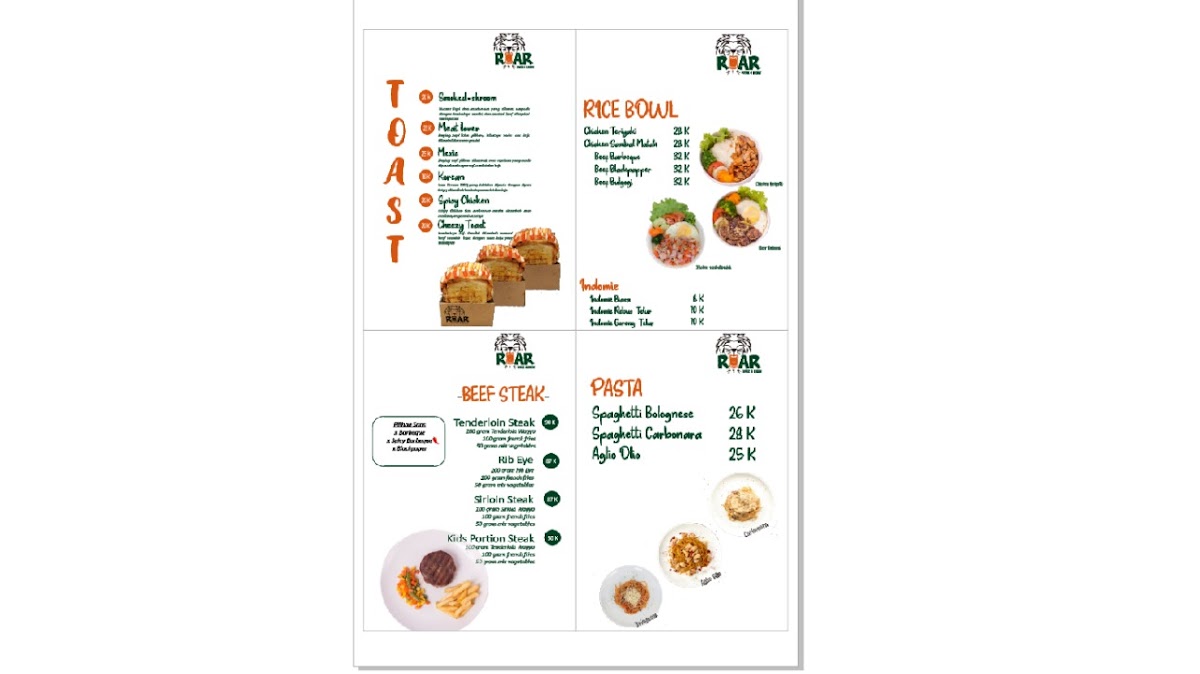 Roar Coffee and Eatery Photo Menu 1