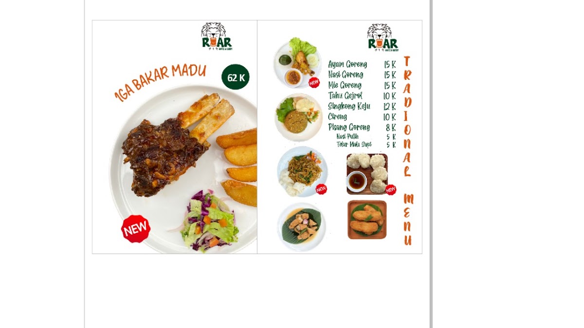 Roar Coffee and Eatery Photo Menu 2