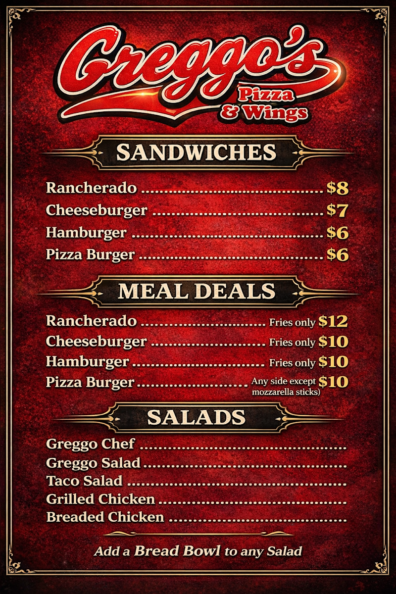 Greggo's Pizza & Sandwiches Photo Menu 1