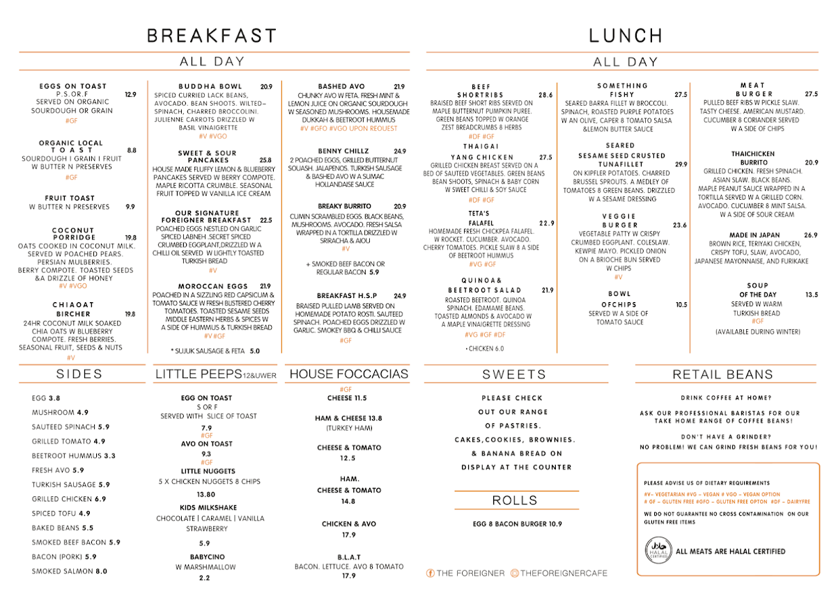 The Foreigner Café Ivanhoe Photo Menu 1