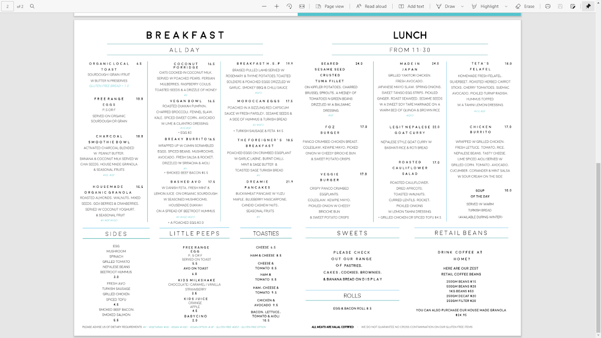 The Foreigner Café Ivanhoe Photo Menu 4