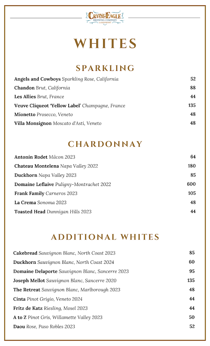 Crying Eagle Brewing Company - Lakefront Photo Menu 1