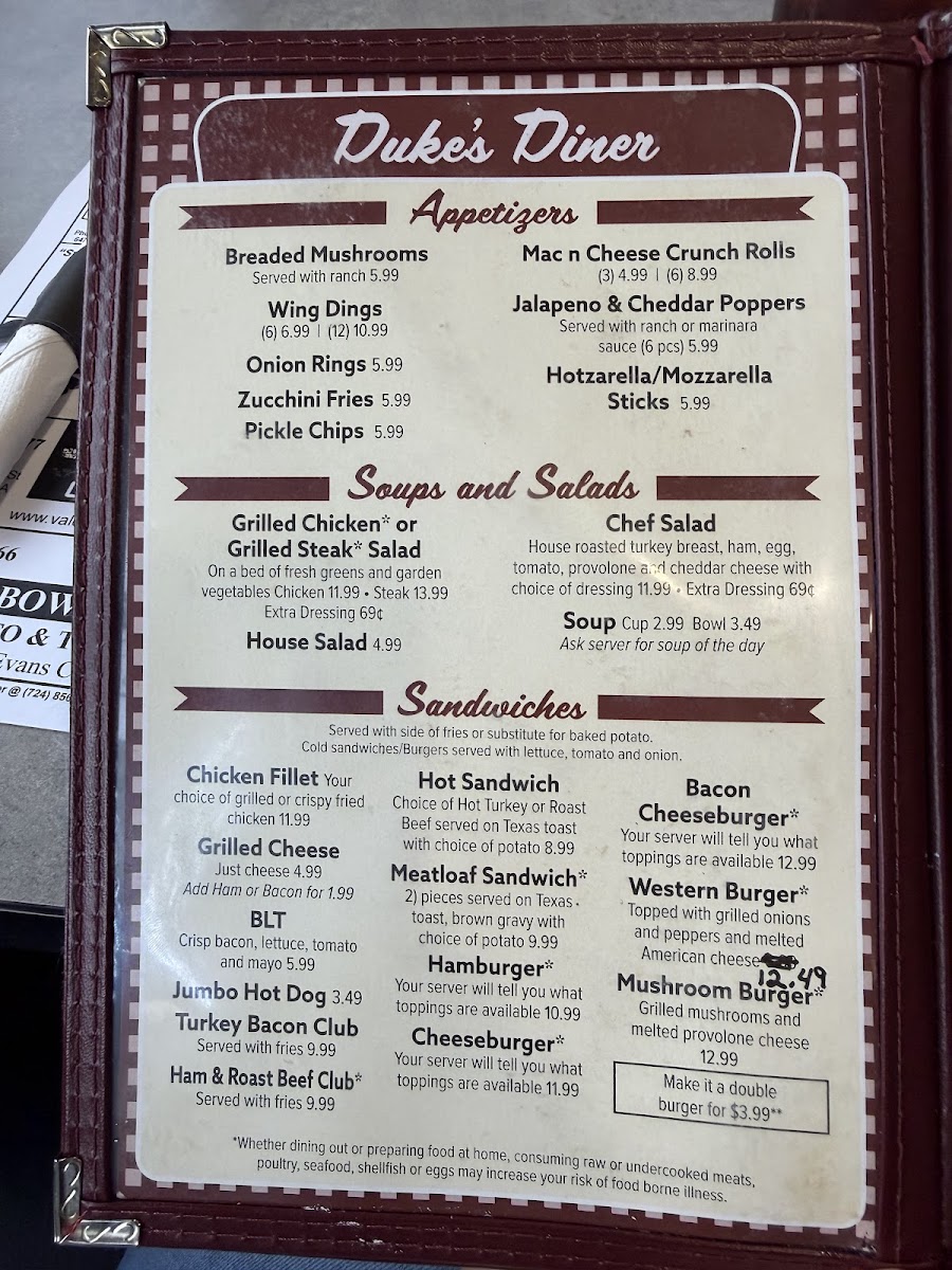 Duke's Diner Photo Menu 1