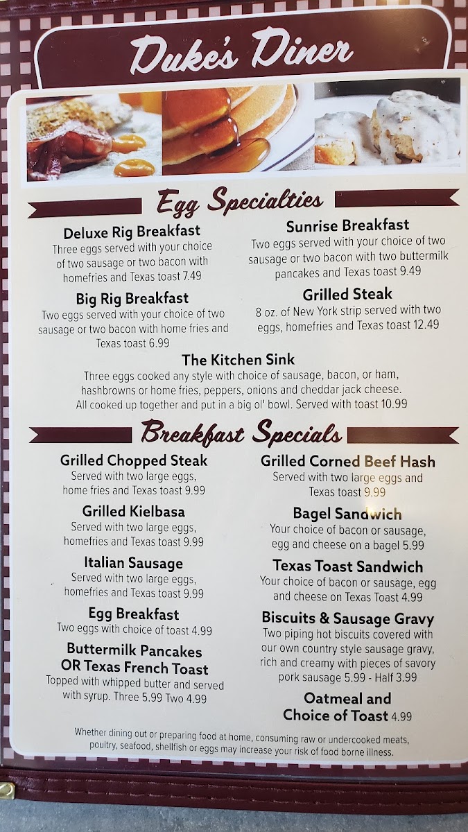 Duke's Diner Photo Menu 2